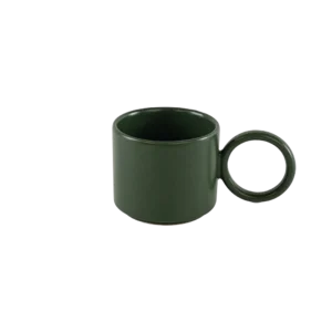 Ceramic green small mug with circular handle
