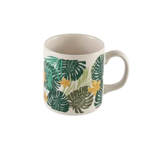 Ceramic leaves design white mug