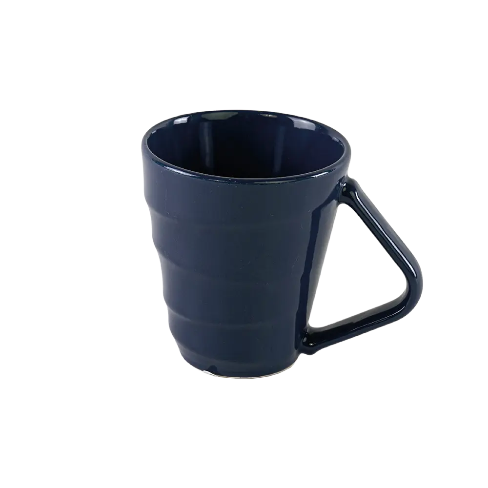Ceramic navy blue mug with angular handle