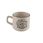 Ceramic offwhite small mug with handle & black rim