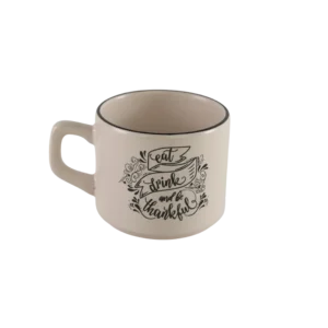 Ceramic offwhite small mug with handle & black rim