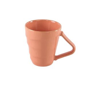 Ceramic orange mug with angular handle