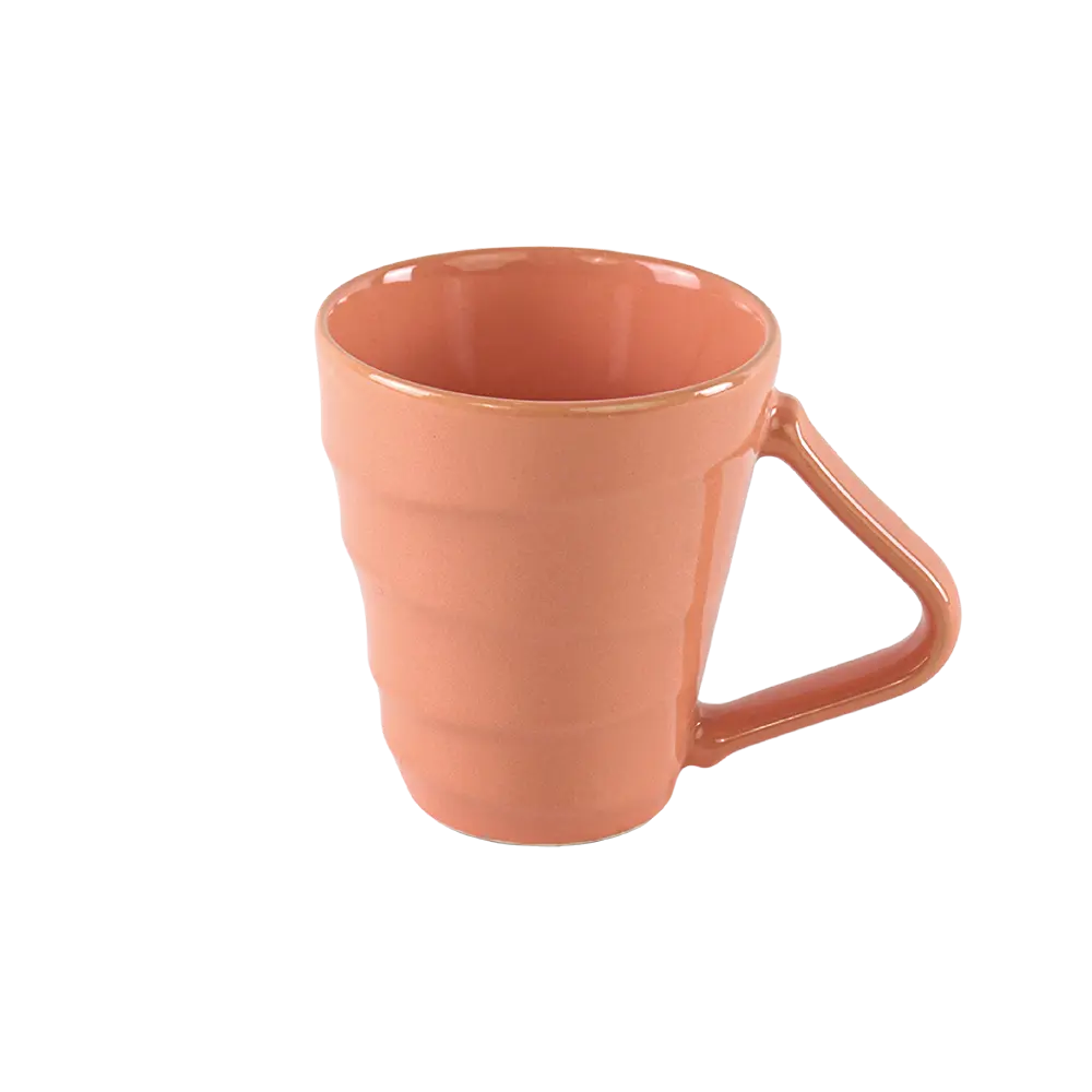 Ceramic orange mug with angular handle