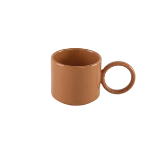 Ceramic orange small mug with circular handle