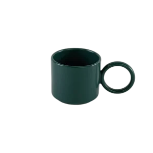 Ceramic pine green small mug with circular handle