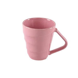 Ceramic pink mug with angular handle