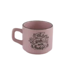 Ceramic pink small mug with handle & black rim