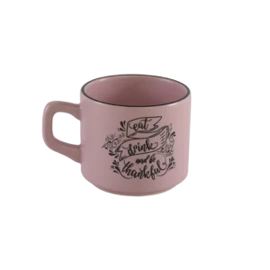 Ceramic pink small mug with handle & black rim