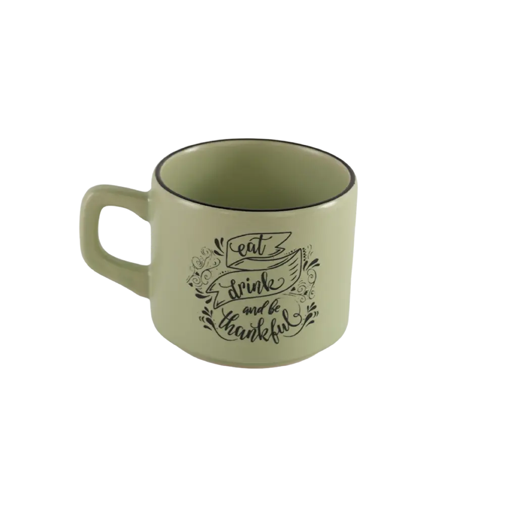 Ceramic pistage small mug with handle & black rim