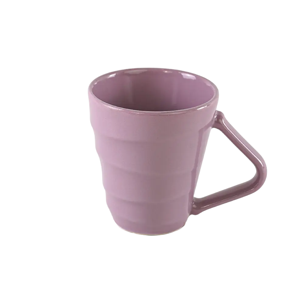 Ceramic purple mug with angular handle
