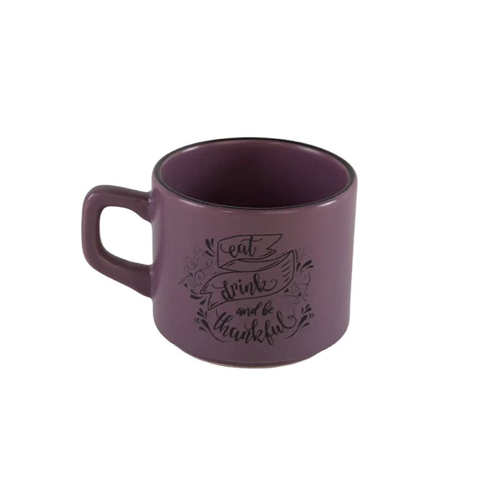 Ceramic purple small mug with handle & black rim