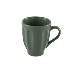 Ceramic ribbed design green mug with handle