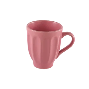 Ceramic ribbed design pink mug with handle