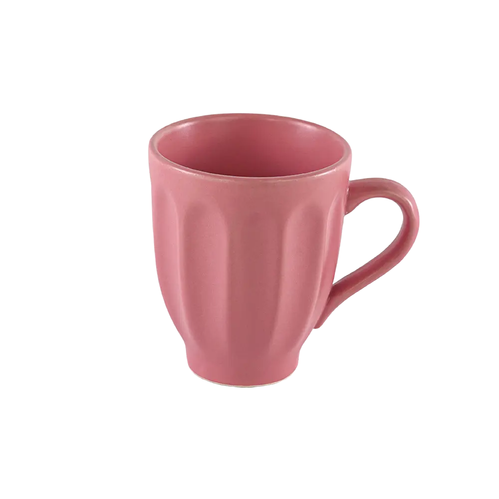 Ceramic ribbed design pink mug with handle