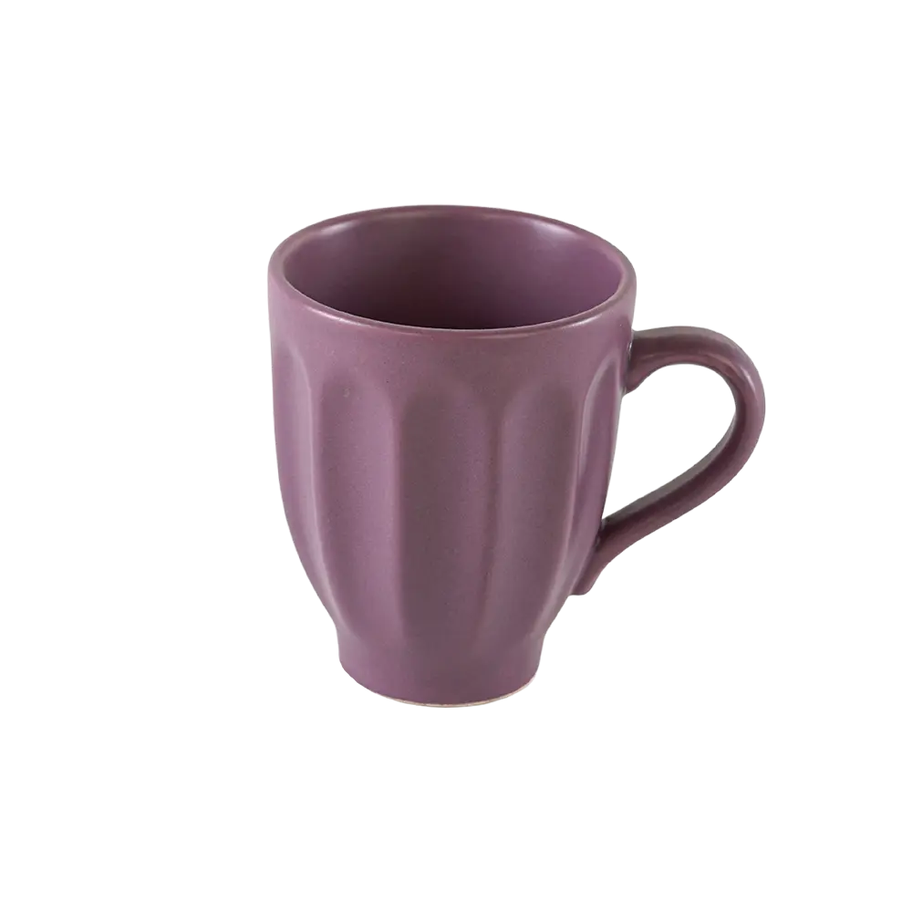 Ceramic ribbed design purple mug with handle