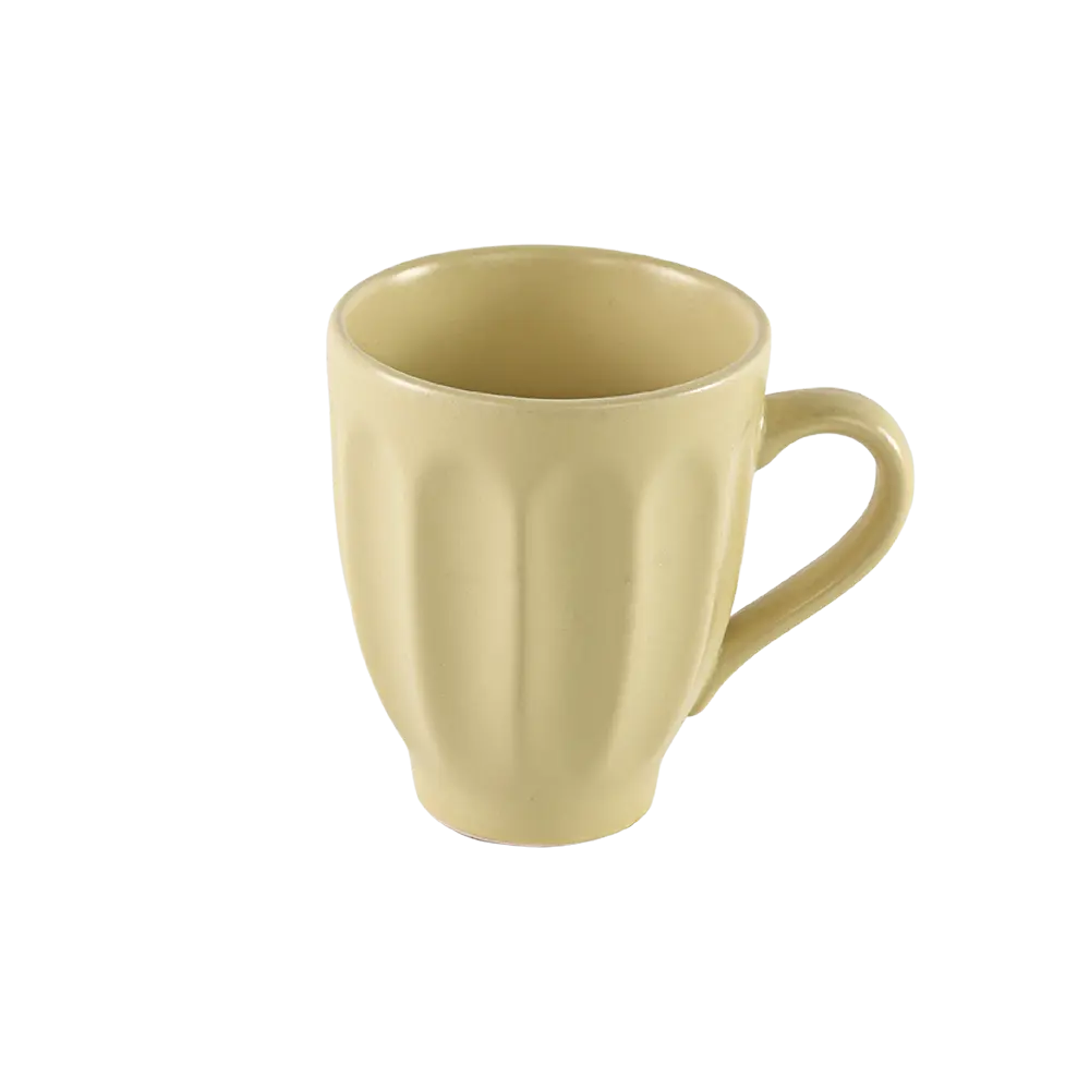 Ceramic ribbed design yellow mug with handle