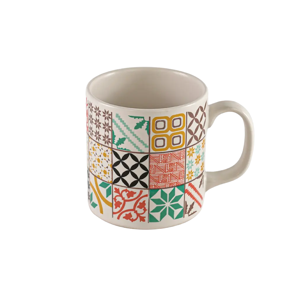 Ceramic sequares design white mug