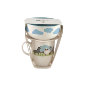 Ceramic white & blue mug with bowl