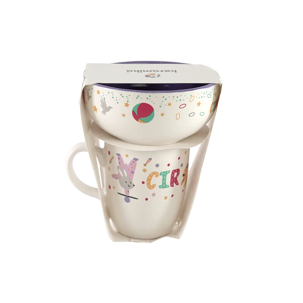 Ceramic white & orange mug with bowl