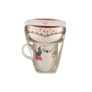 Ceramic white & purple mug with bowl