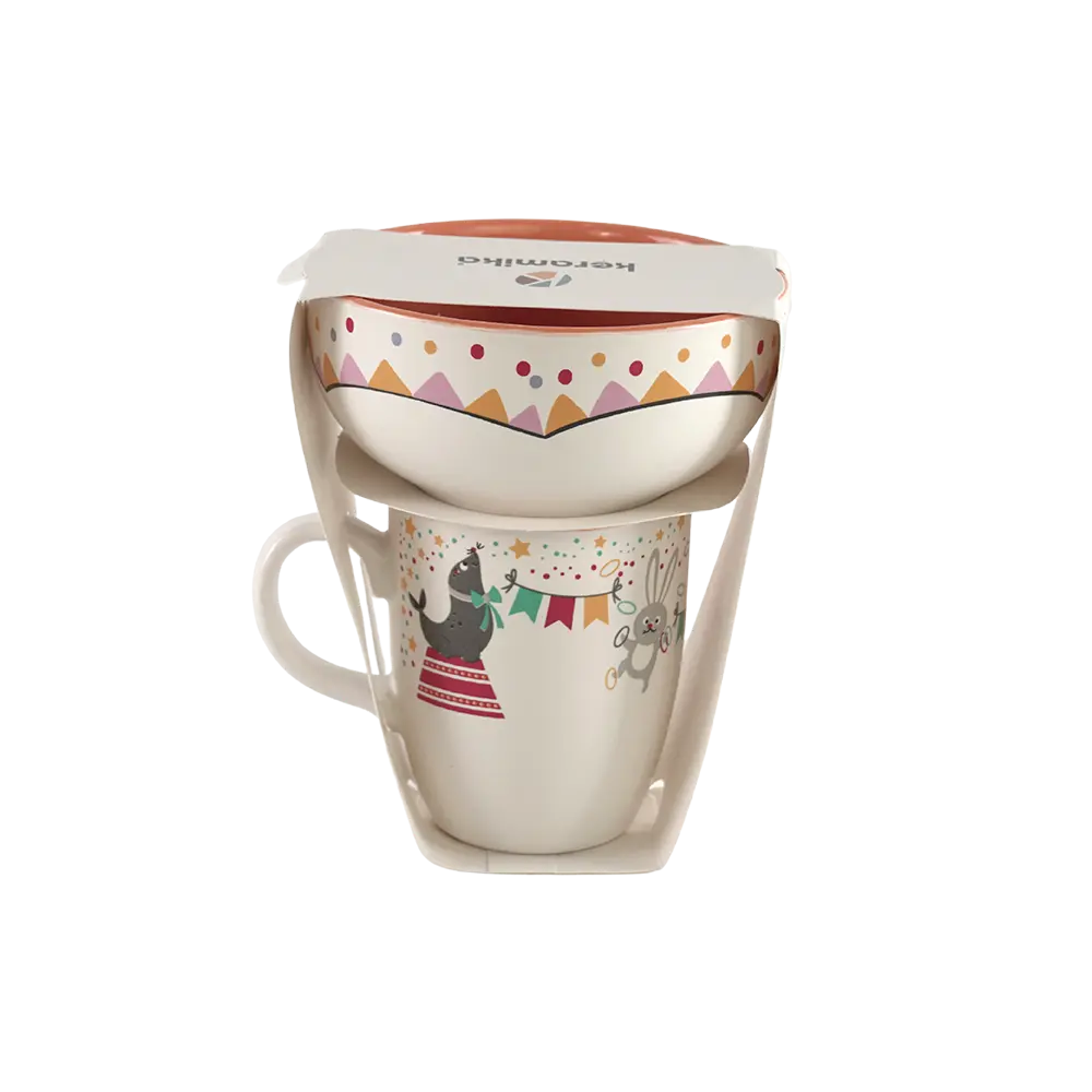 Ceramic white & purple mug with bowl