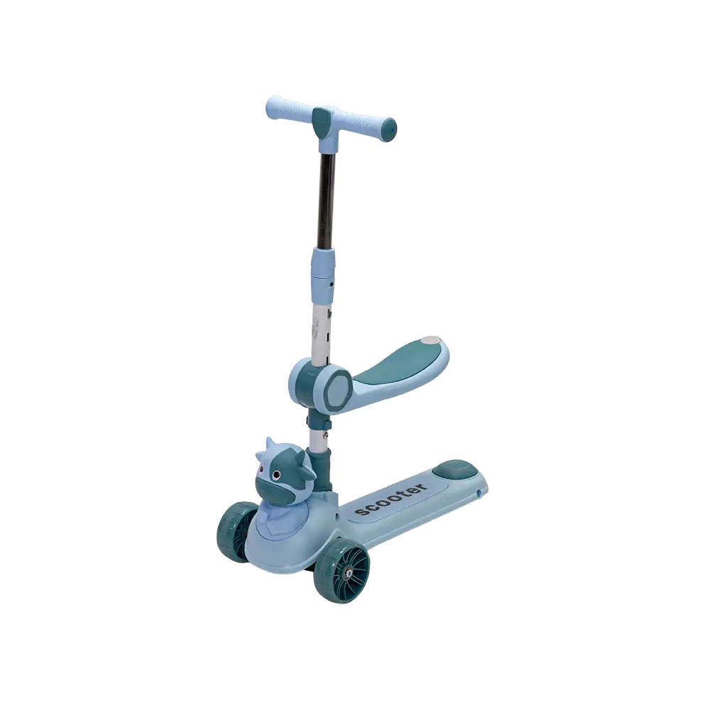Cow design 3 wheels folding seat blue scooter