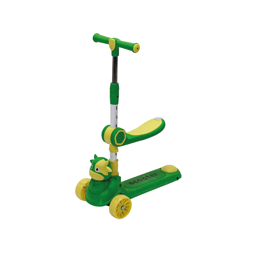 Cow design 3 wheels folding seat green scooter