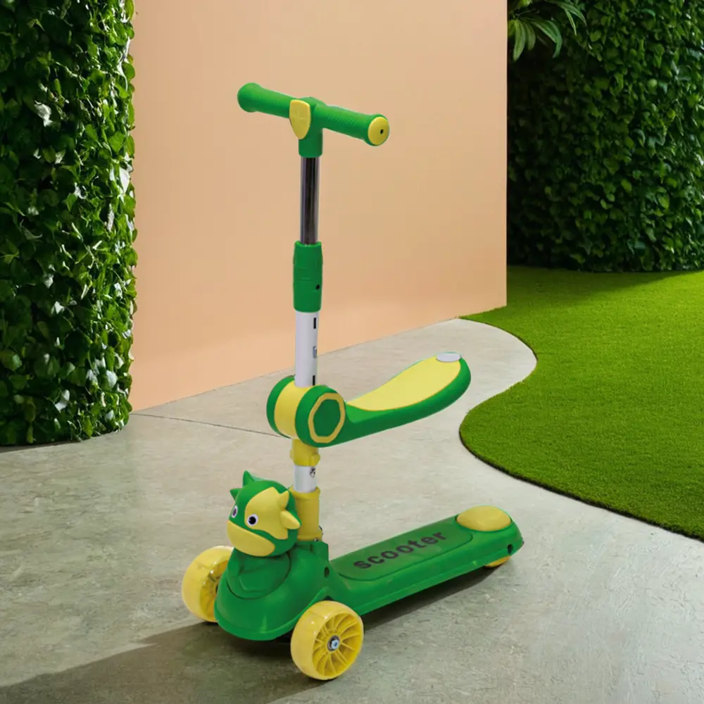 Cow design 3 wheels folding seat green scooter1