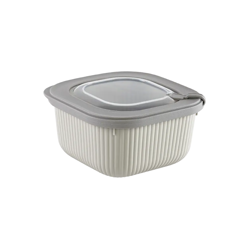 Dunya 1.1l ribbed design beige storage container