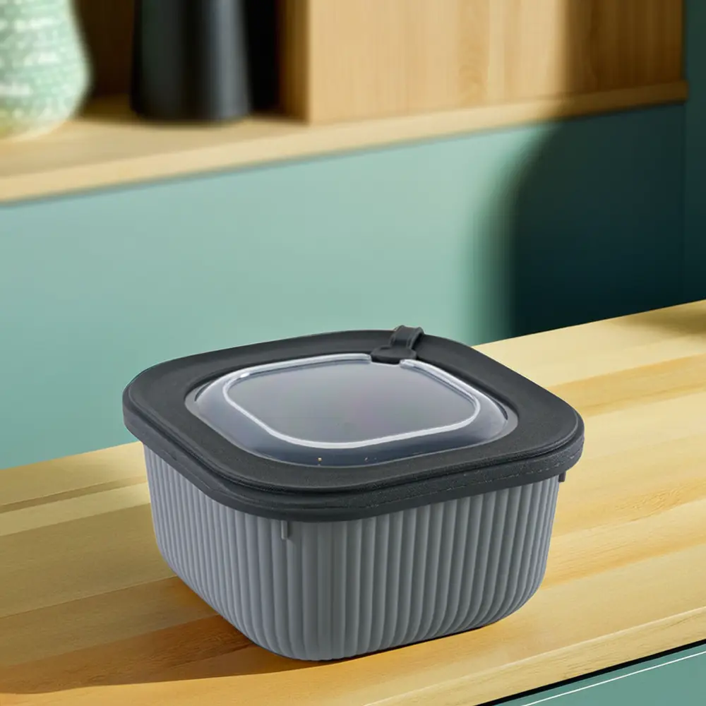 Dunya 1.1l ribbed design black storage container1