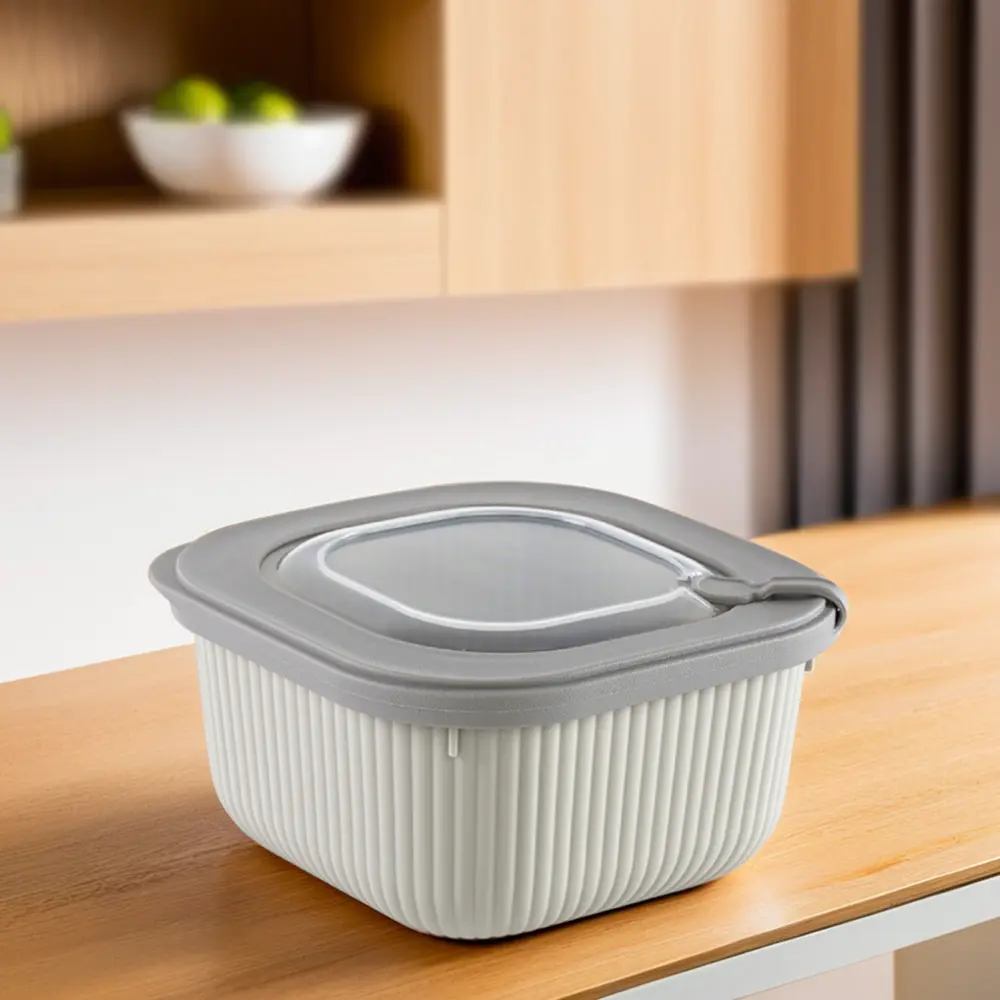 Dunya 1.8l ribbed design beige storage container1