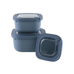 Dunya 3pcs ribbed design blue storage containers set