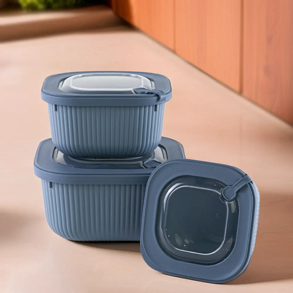 Dunya 3pcs ribbed design blue storage containers set1
