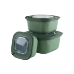 Dunya 3pcs ribbed design green storage containers set