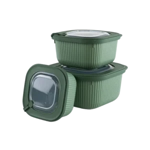 Dunya 3pcs ribbed design green storage containers set