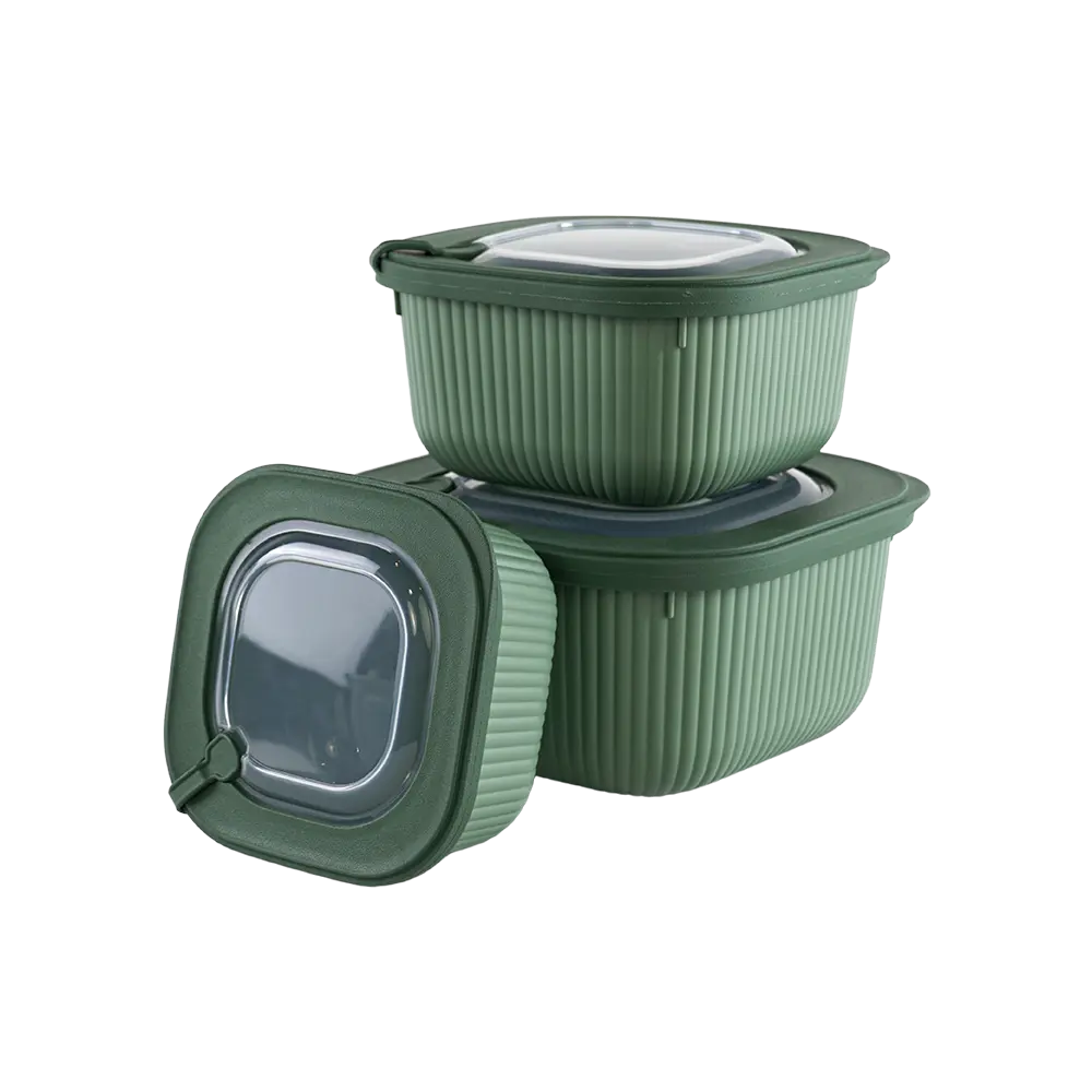 Dunya 3pcs ribbed design green storage containers set