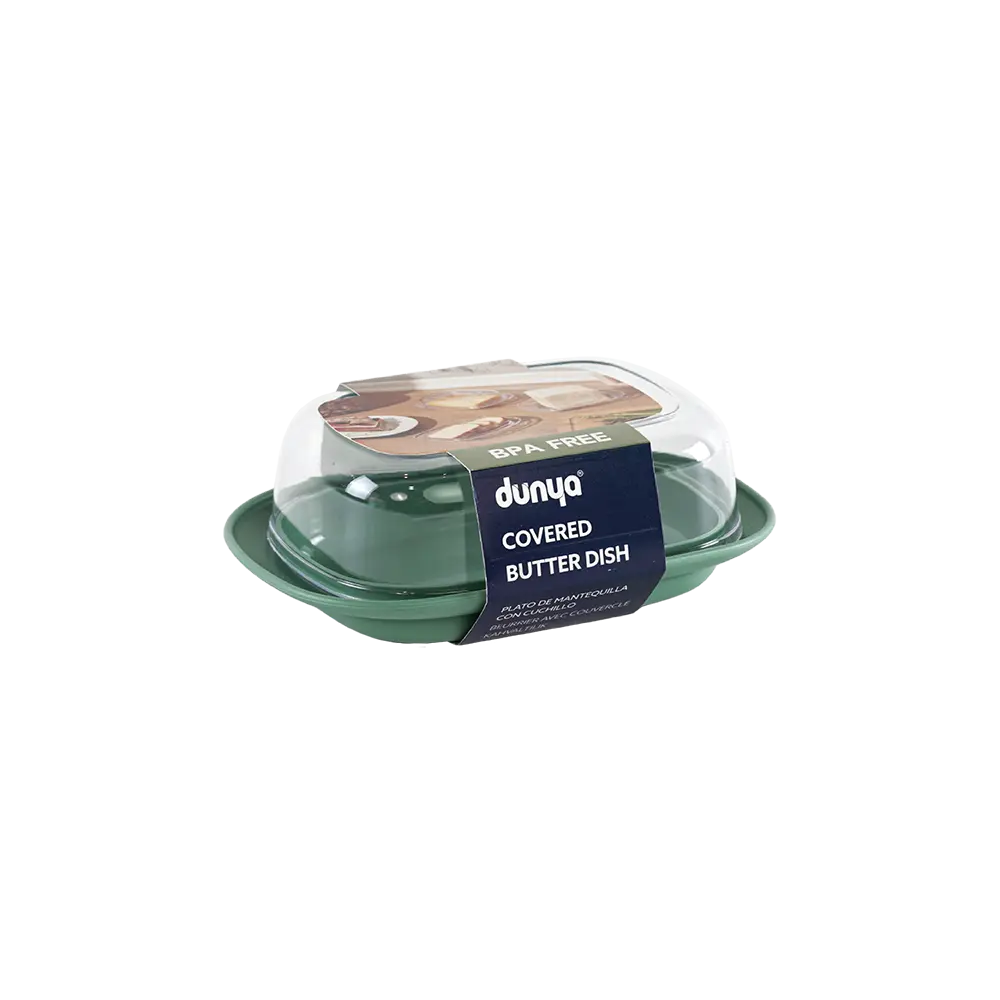 Dunya green covered butter dish