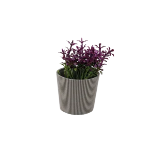 Eva dark purple plant with ribbed design beige vase