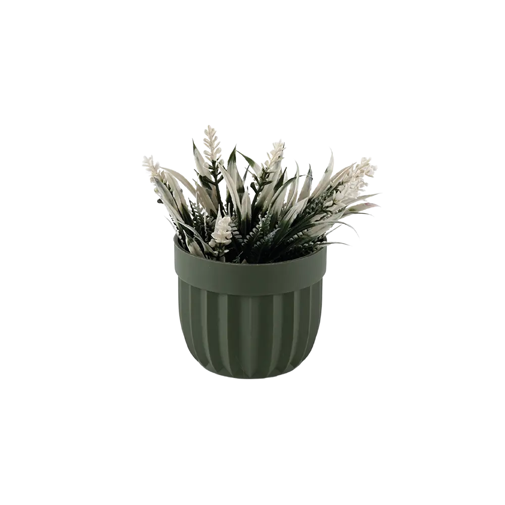 Eva heather white plant with green vase