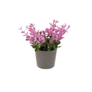 Eva pink plant with ribbed design beige vase