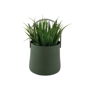 Eva spiky grass plant with green vase & handle