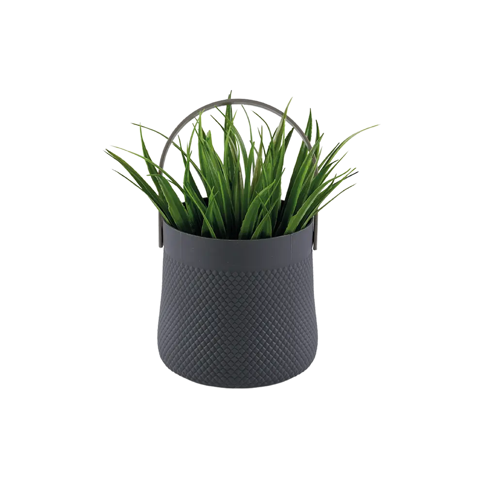 Eva spiky grass plant with grey vase & handle