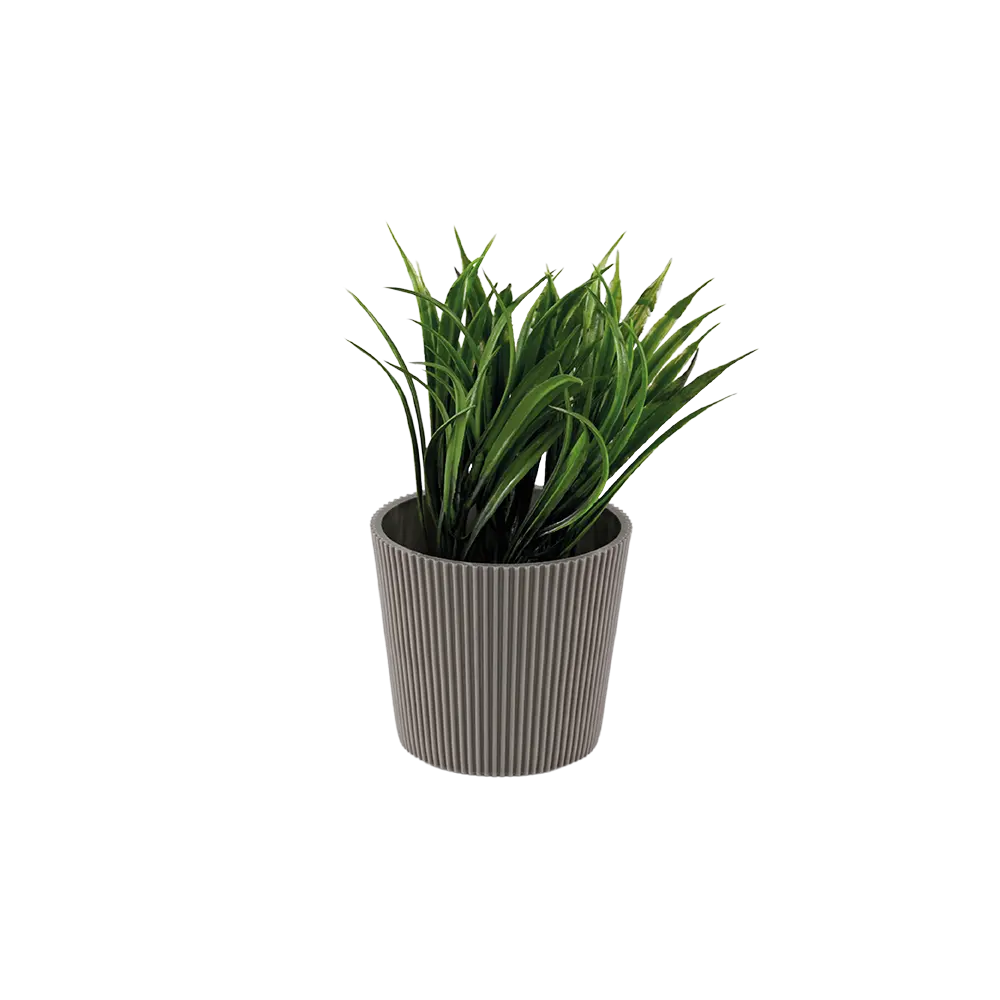 Eva spiky grass plant with ribbed design beige vase
