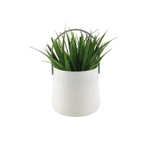Eva spiky grass plant with white vase & handle