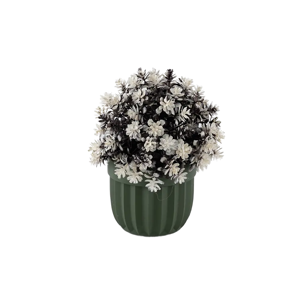 Eva-White-Plant-with-Green-Vase Eva white plant with green vase