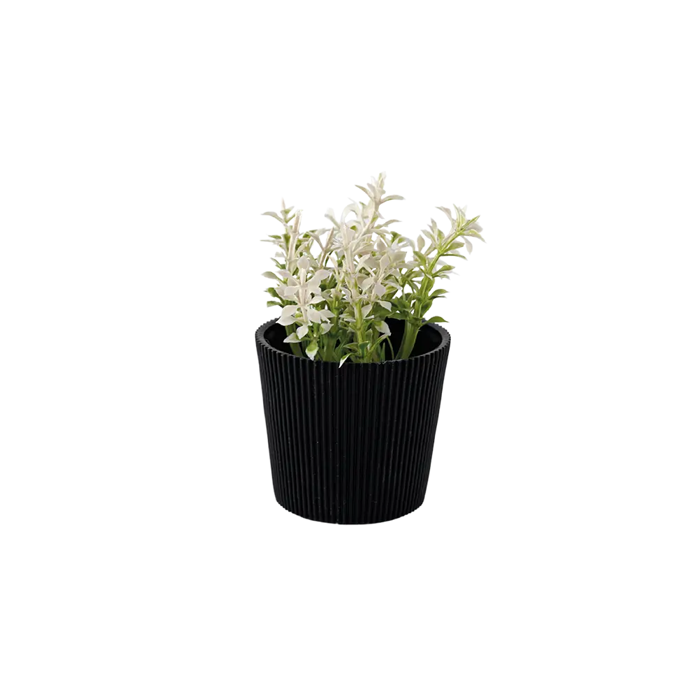 Eva white plant with ribbed design beige vase