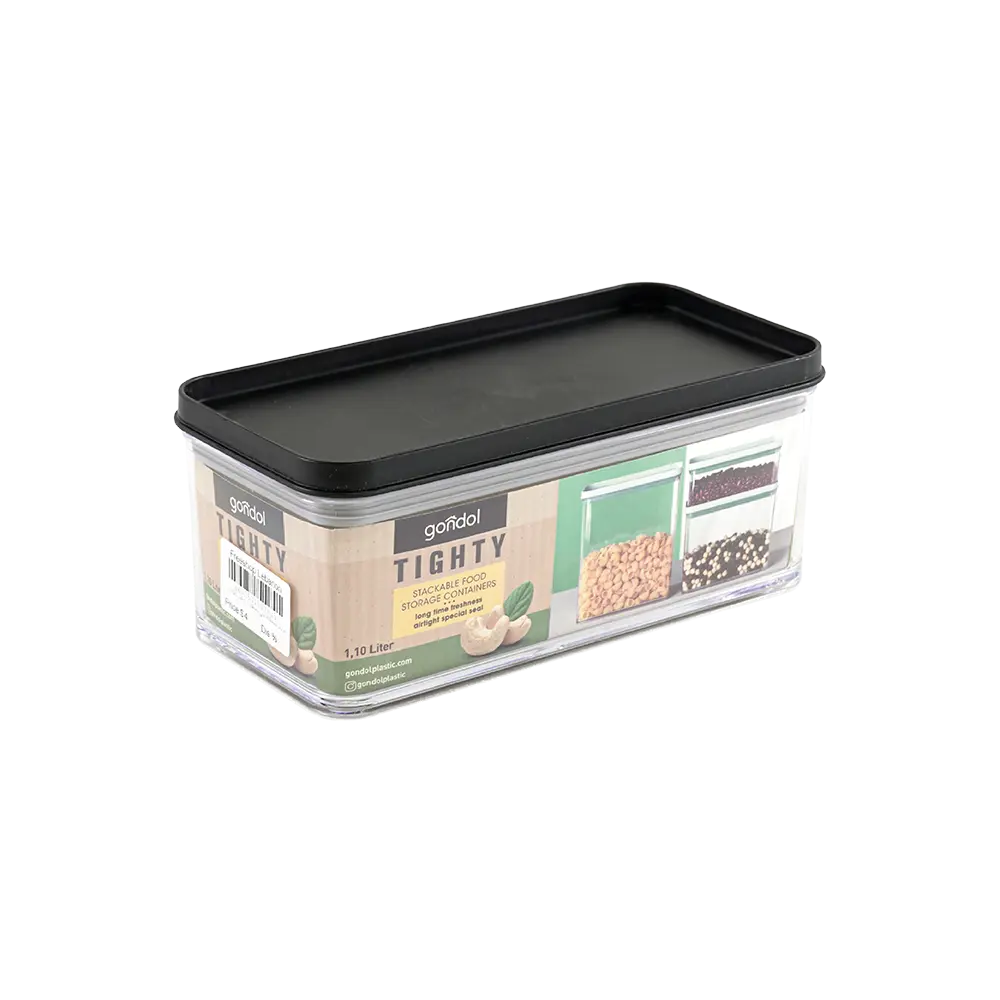 Gondol 1.1l plexi black rectangular storage container