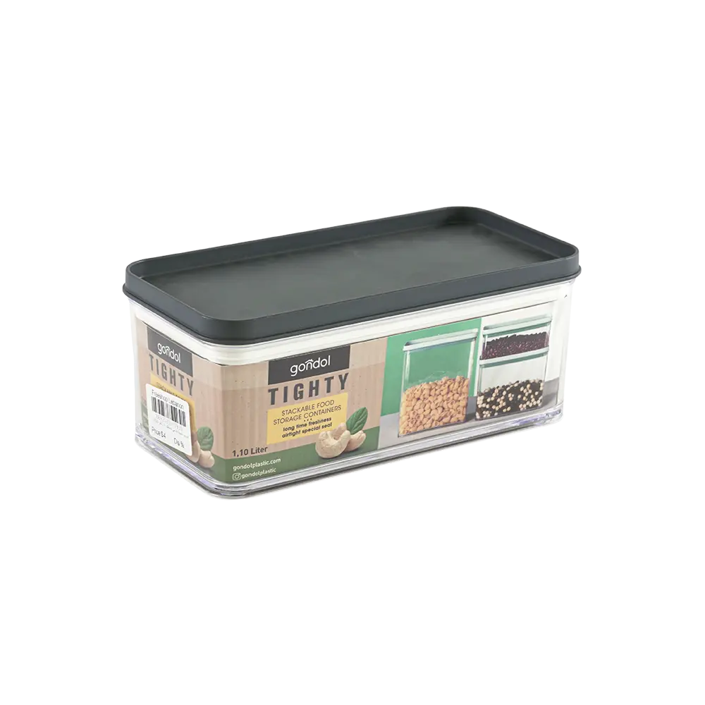 Gondol 1.1l plexi grey rectangular storage container
