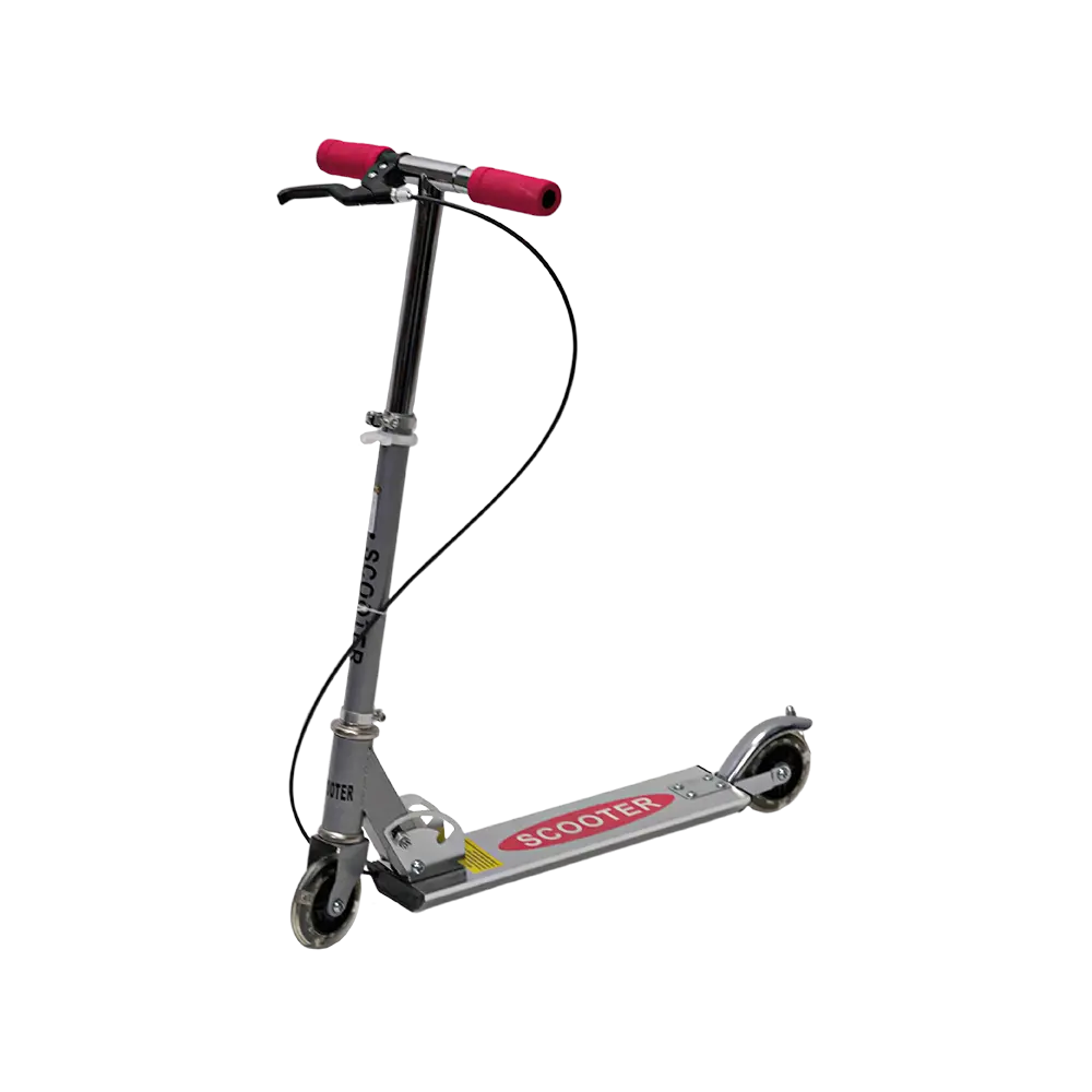 Metal folding 2 wheels silver & red scooter with light