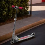 Metal folding 2 wheels silver & red scooter with light1